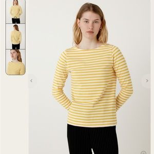 Norse projects striped yellow mustard cotton woven shirt.